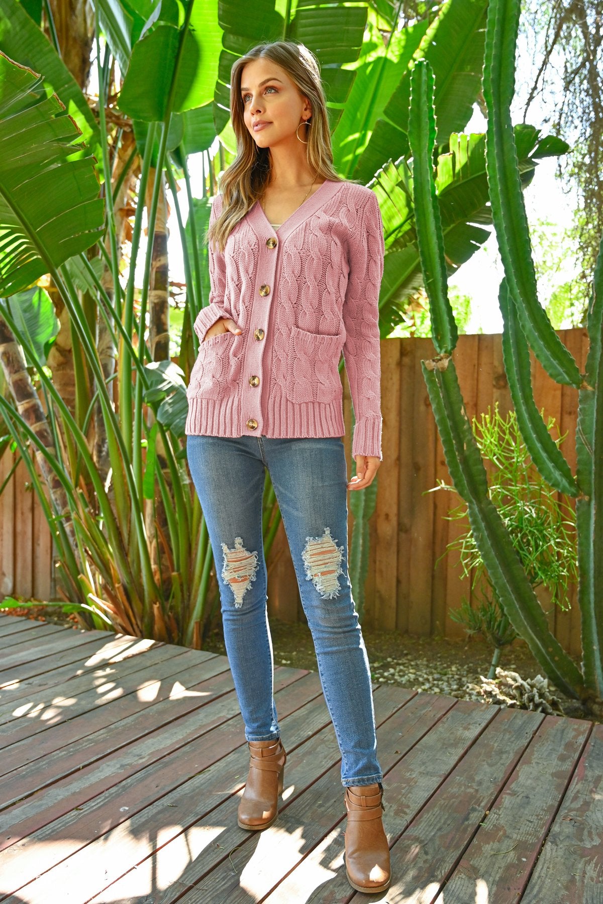 Cable Pocket Sweater Long-Sleeve Cardigan