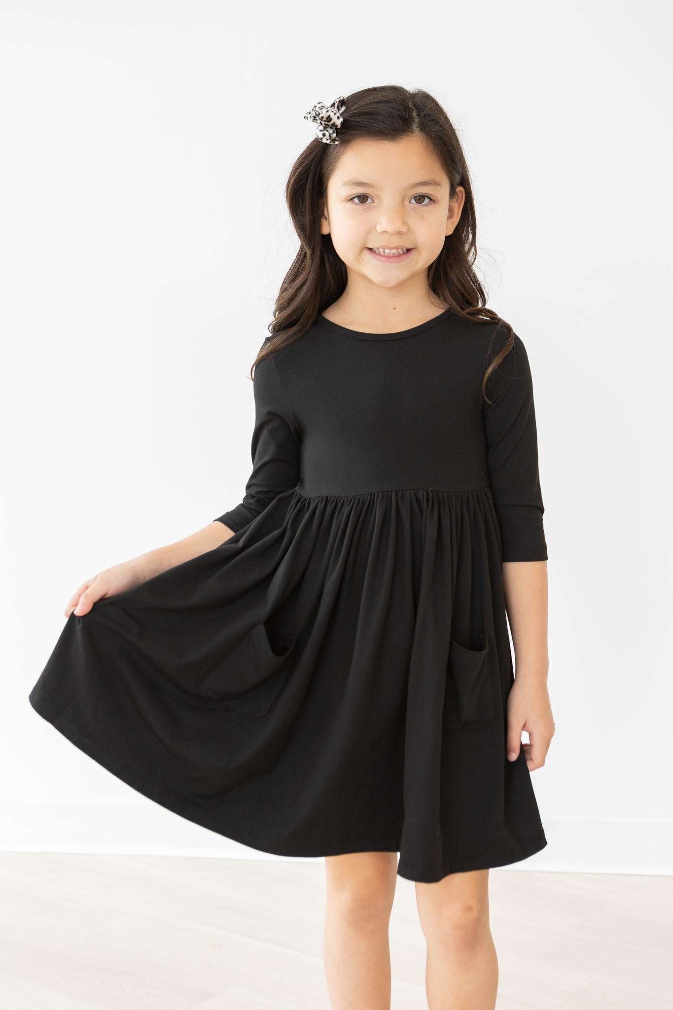 Black 3/4 Sleeve Twirl Dress with Pocket