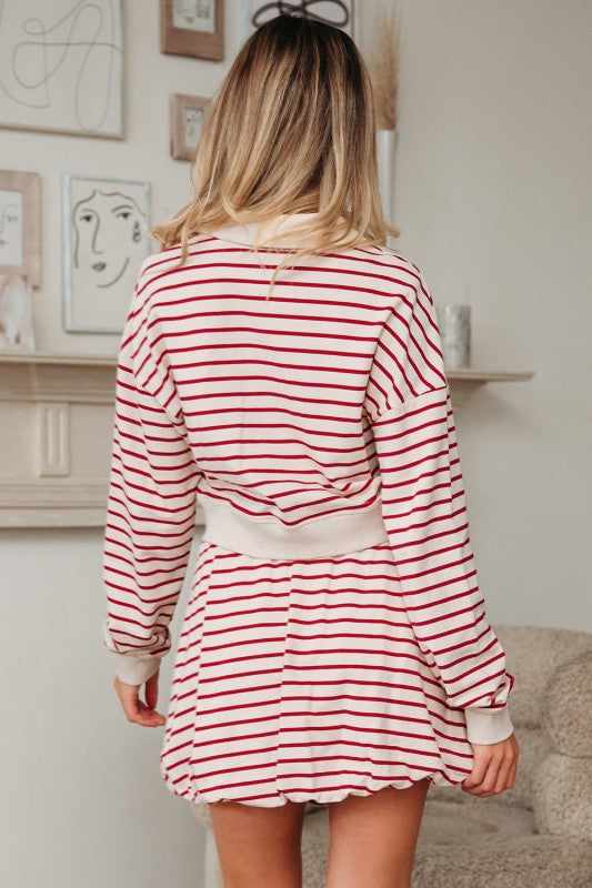 Striped Cropped Pullover and Bubble Mini Skirt Set