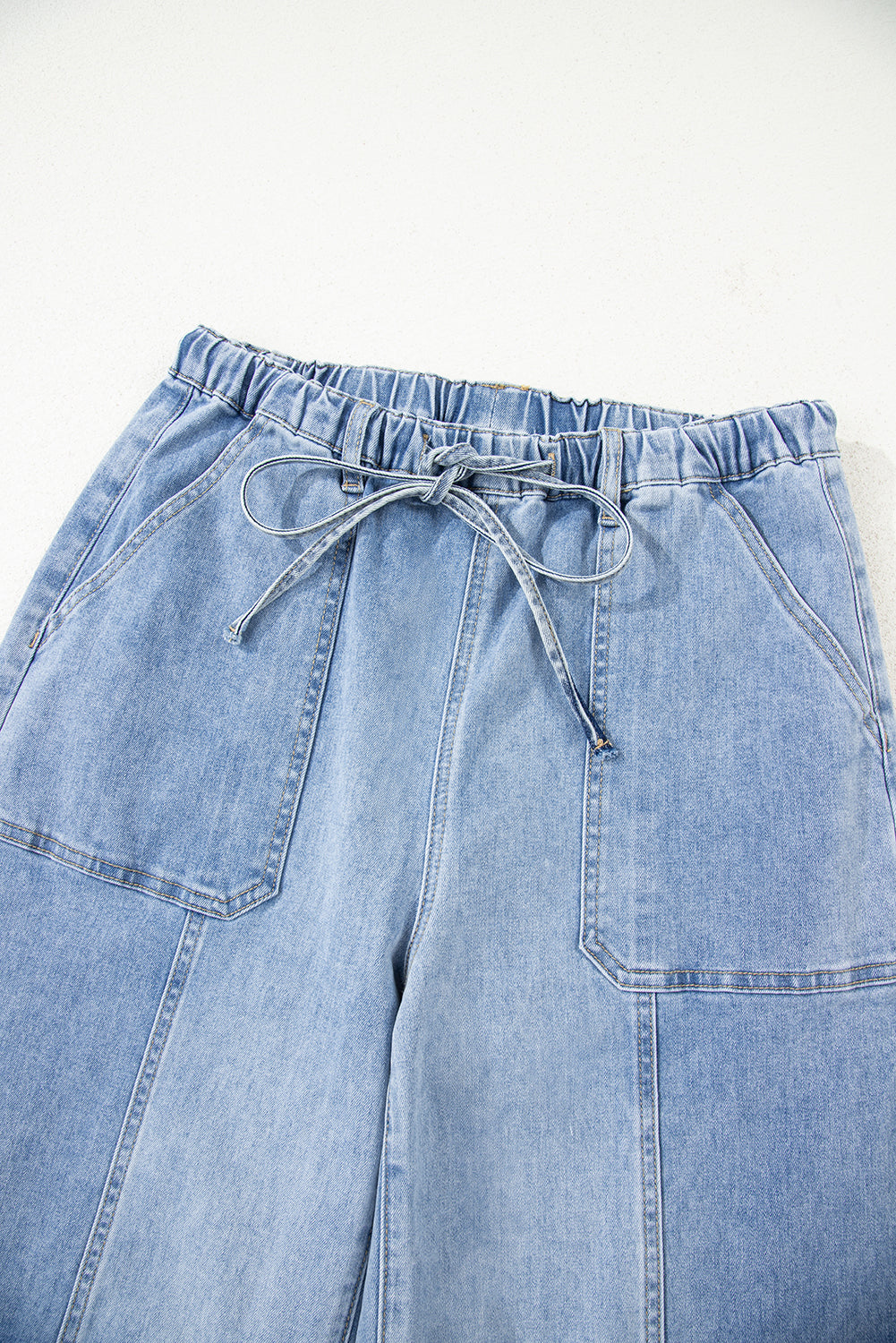 Drawstring Waist Seam Detail Wide Leg Jeans Beau Blue