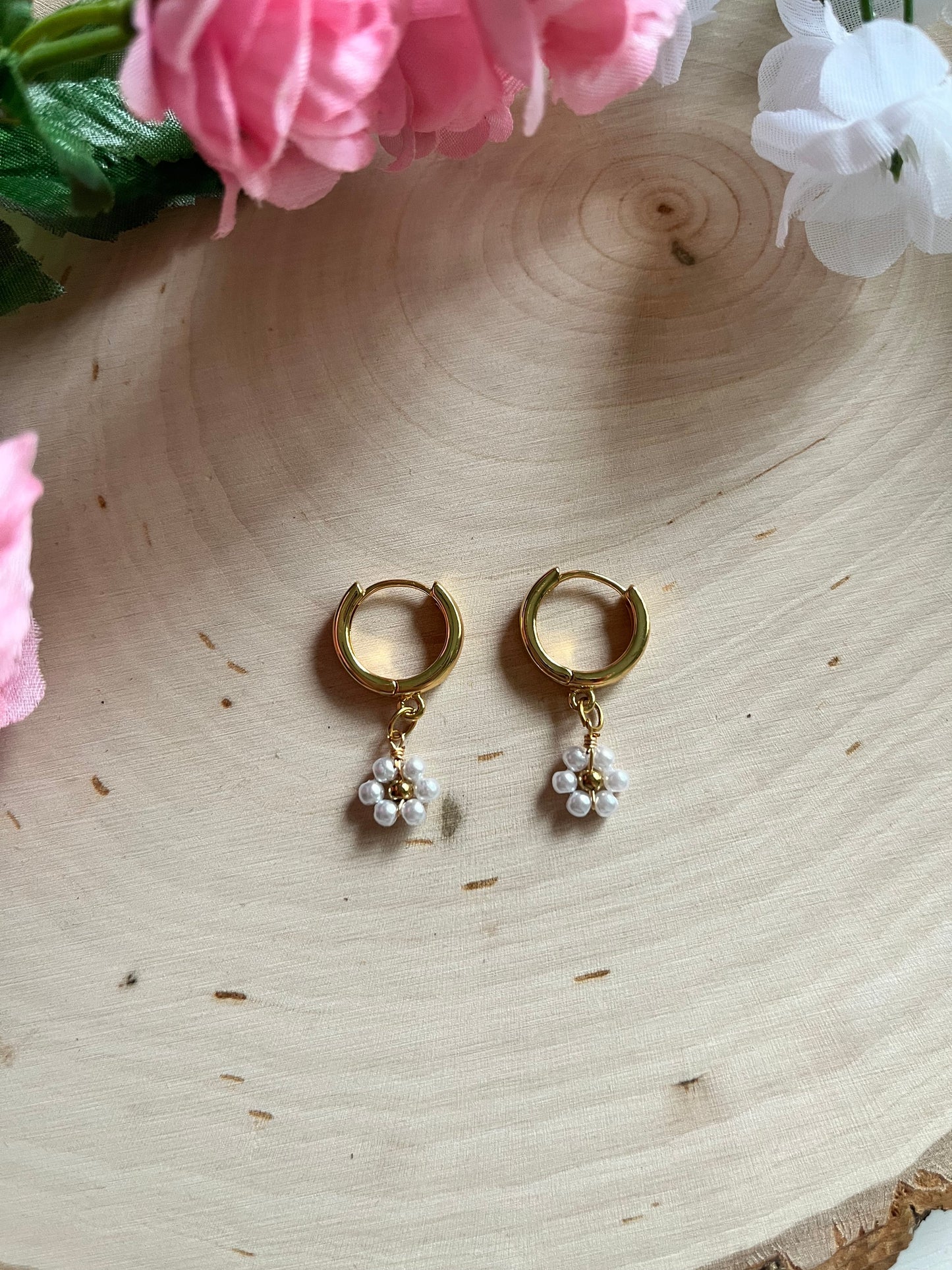 Gold Floral Huggies Dainty Earrings Saved By Christ Design