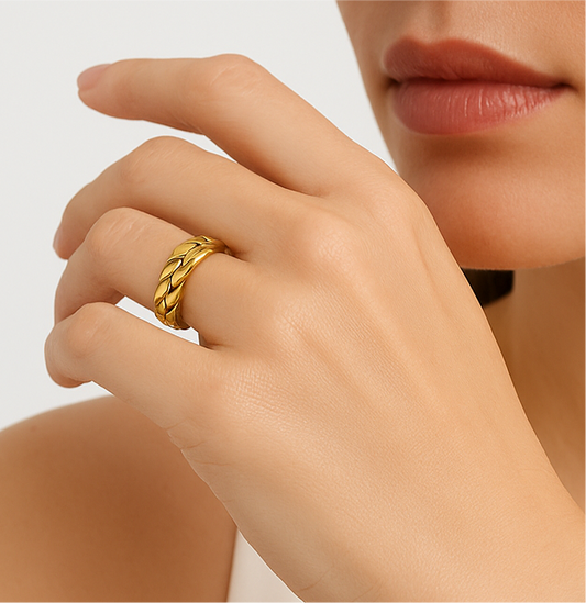 Hypoallergenic Gold Plated Cuban Ring Nickel Free Stainless Steel Jewelry