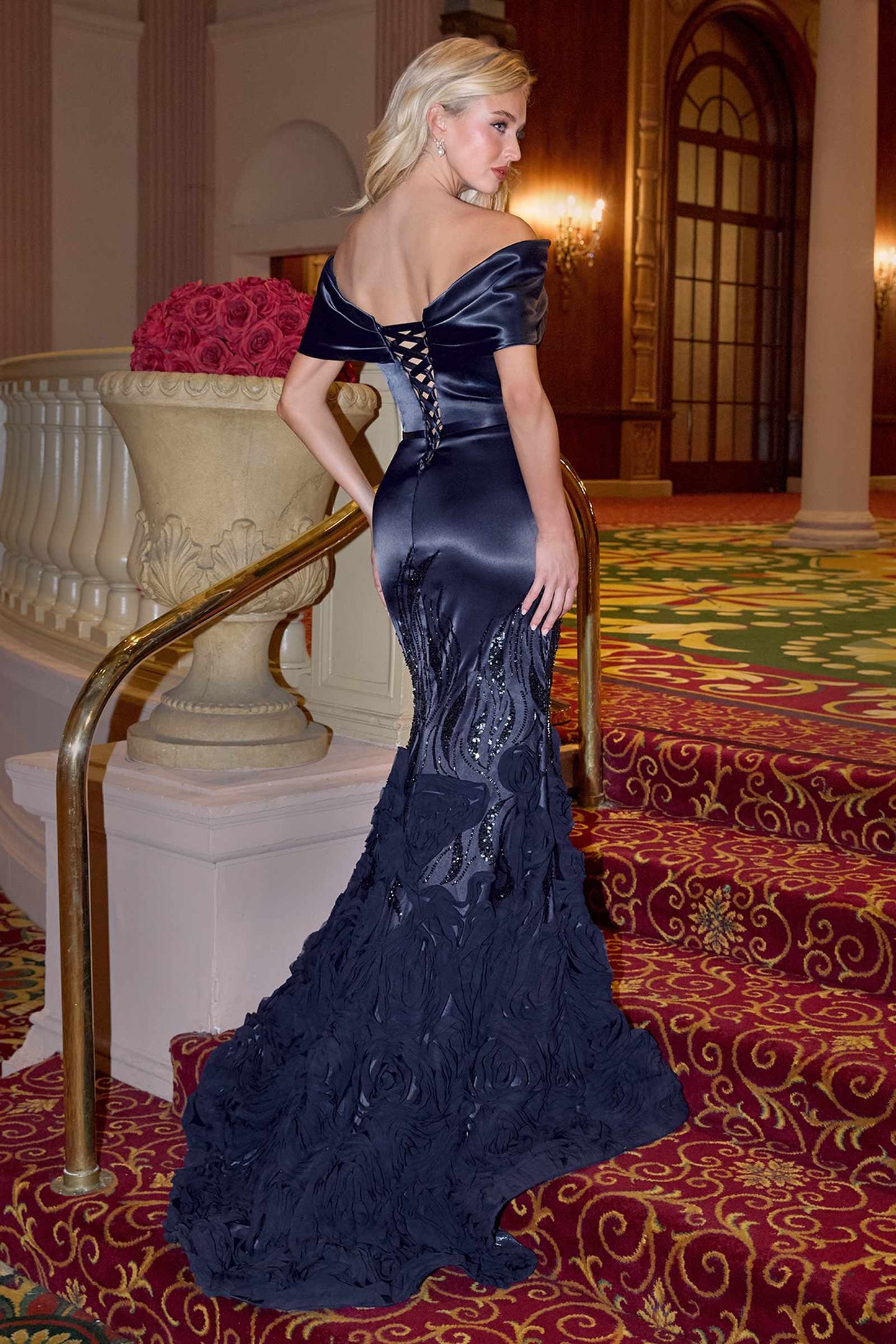 Andrea & Leo A1482 Luxe Satin Off the Shoulder Mermaid Gown