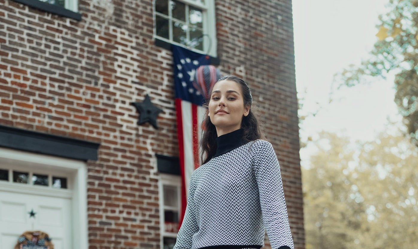Black and White Cozy Mock Neck Sweater