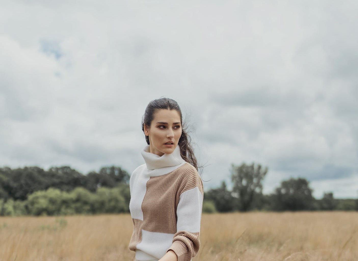 Cream Tan Color Block Sweater