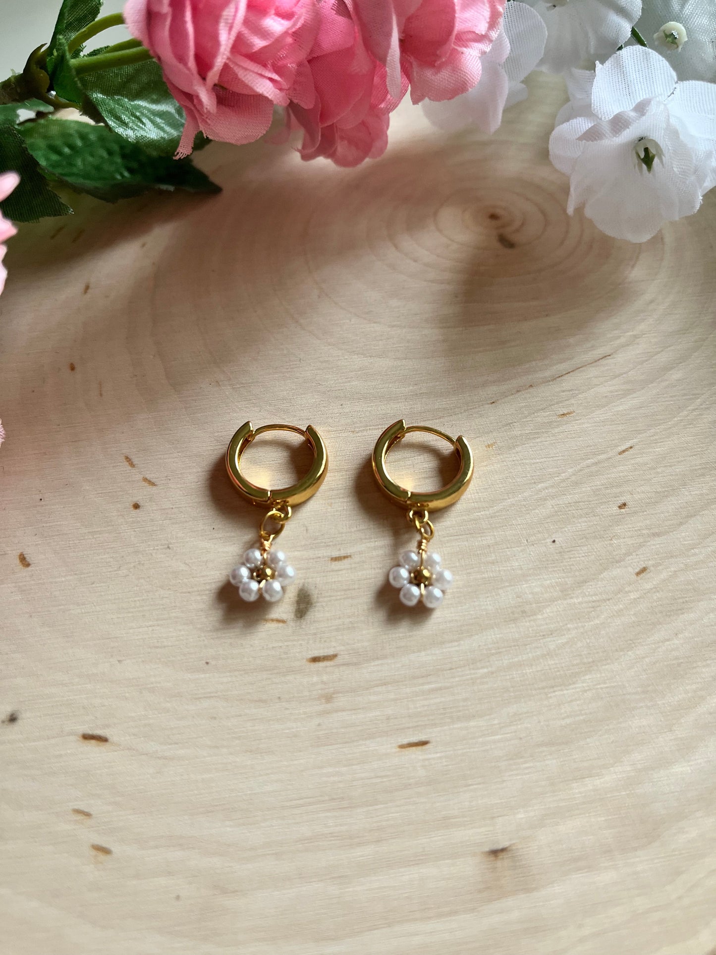 Gold Floral Huggies Dainty Earrings Saved By Christ Design