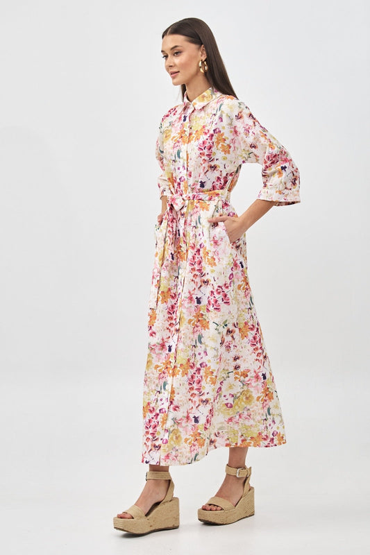 Floral Print Linen Maxi Dress