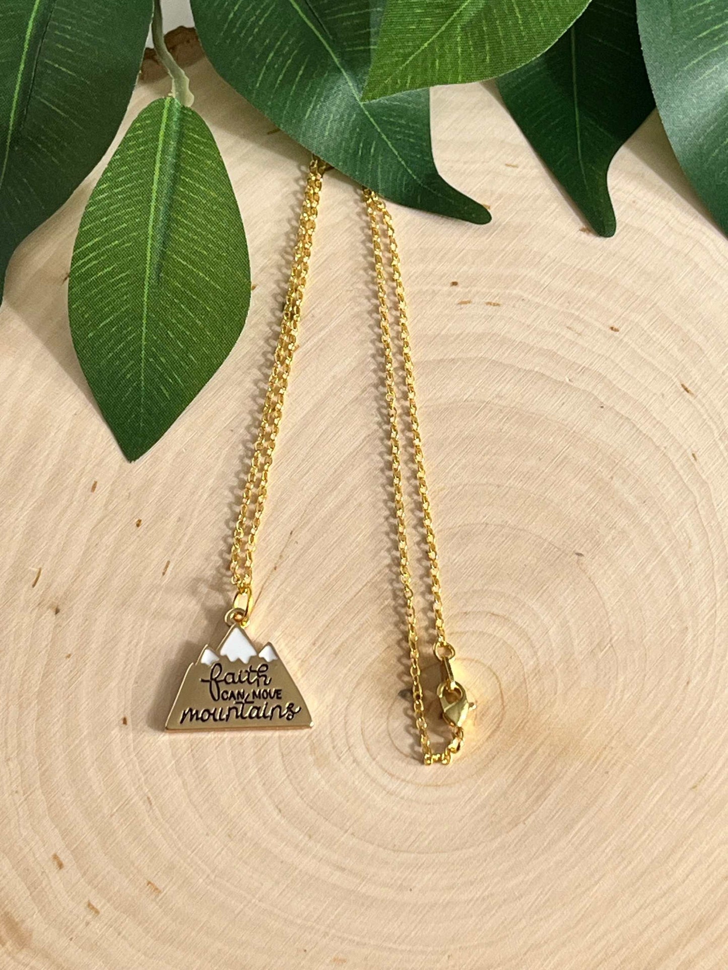 Gold Necklace Faith Can Move Mountains 16K
