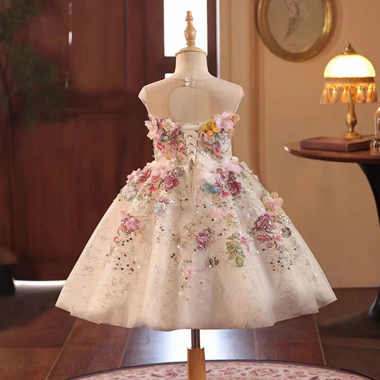 Jill Wish Floral Flower Girl Dress Lace Flowers Sleeveless Princess Toddler Kids Wedding 1st Birthday Pageant Party Gown J404A
