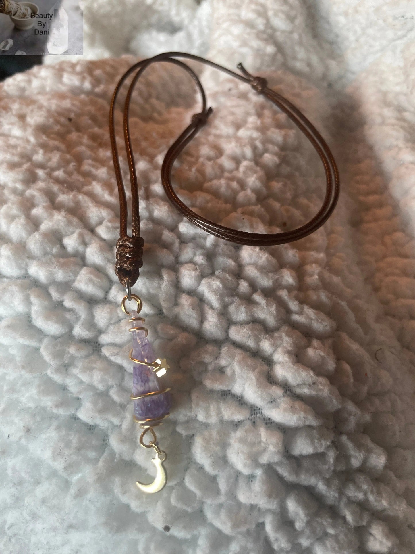Amethyst Wire Wrap Necklace with Goldstone Charm