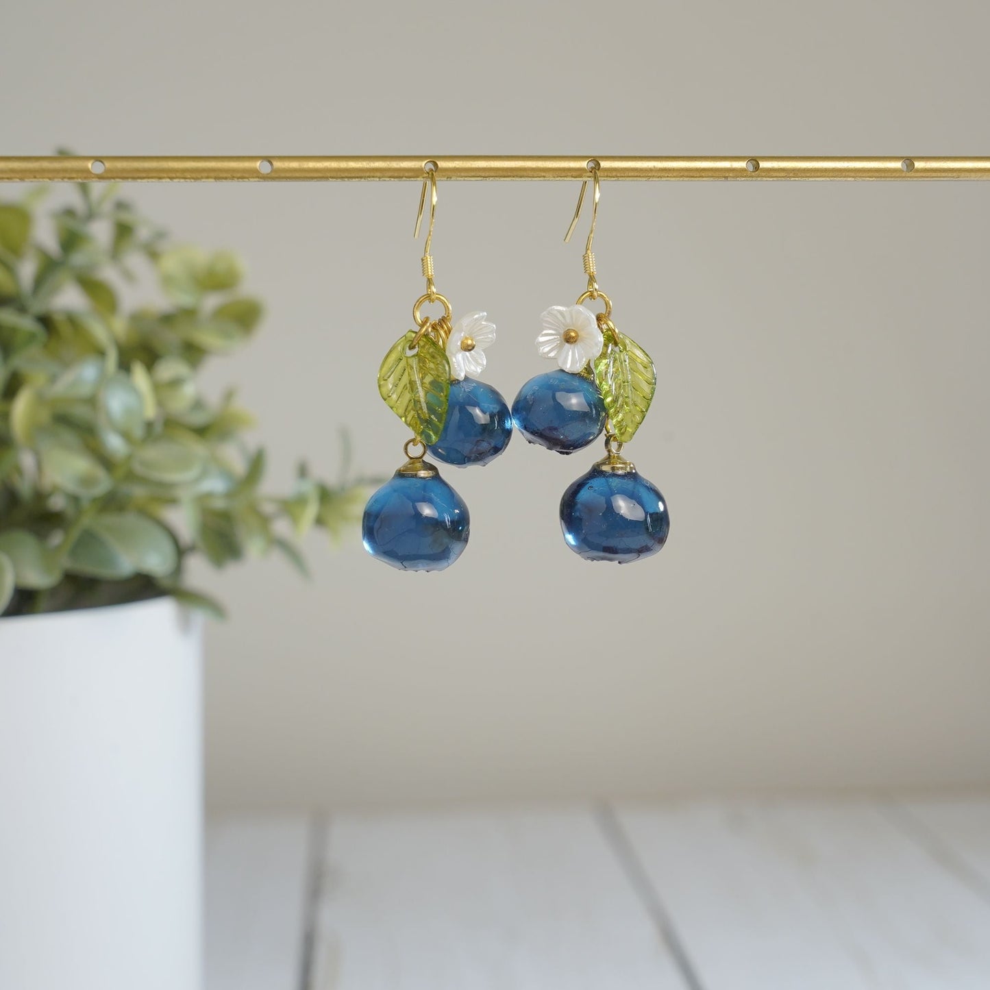 Blueberry Handmade Resin Cluster Dangle Earrings