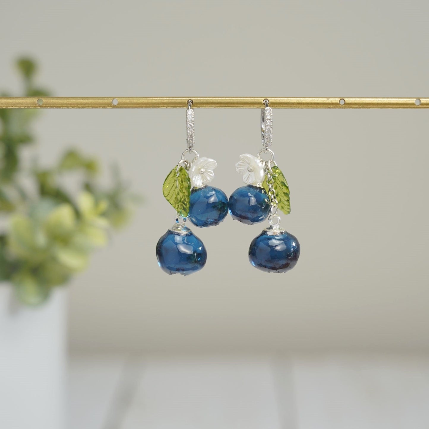 Blueberry Handmade Resin Cluster Dangle Earrings