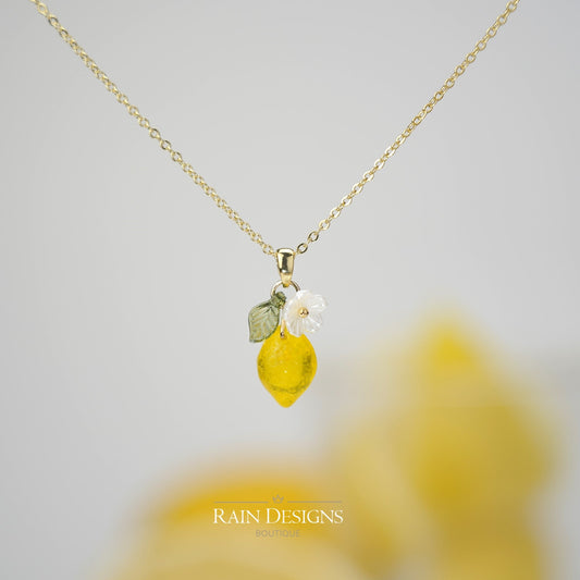 Custom Lemon 14K Gold/925 Silver Plated Citrus Fruit Necklace