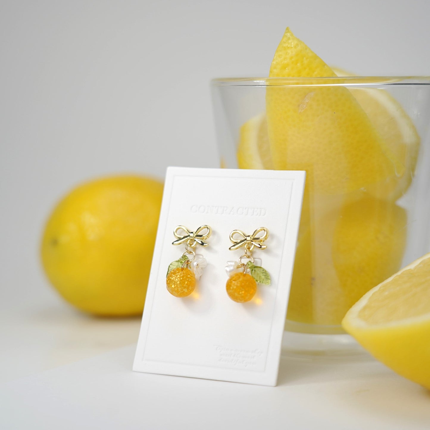 Gold Orange Handmade Czech Glass Fruit Dangle Earrings