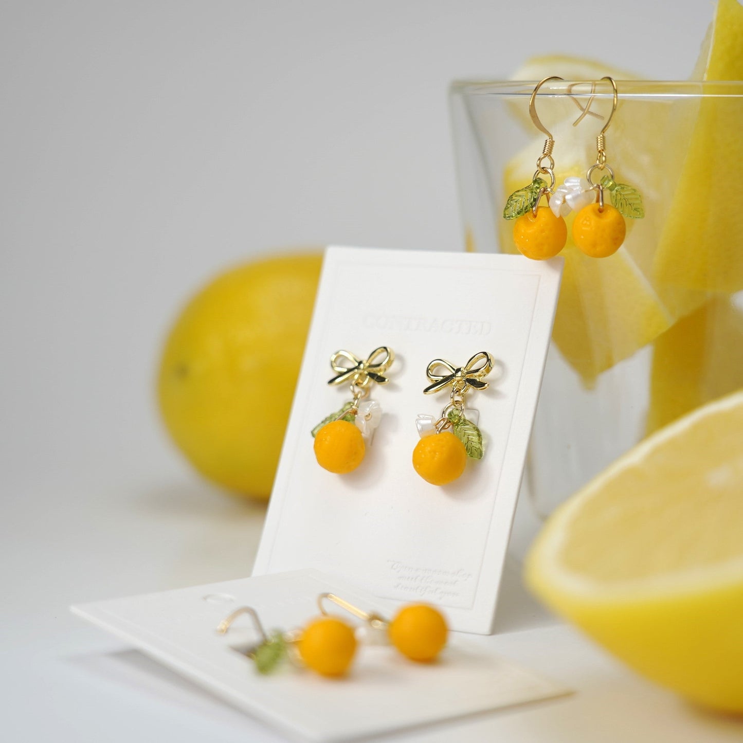 Gold Orange Handmade Czech Glass Fruit Dangle Earrings