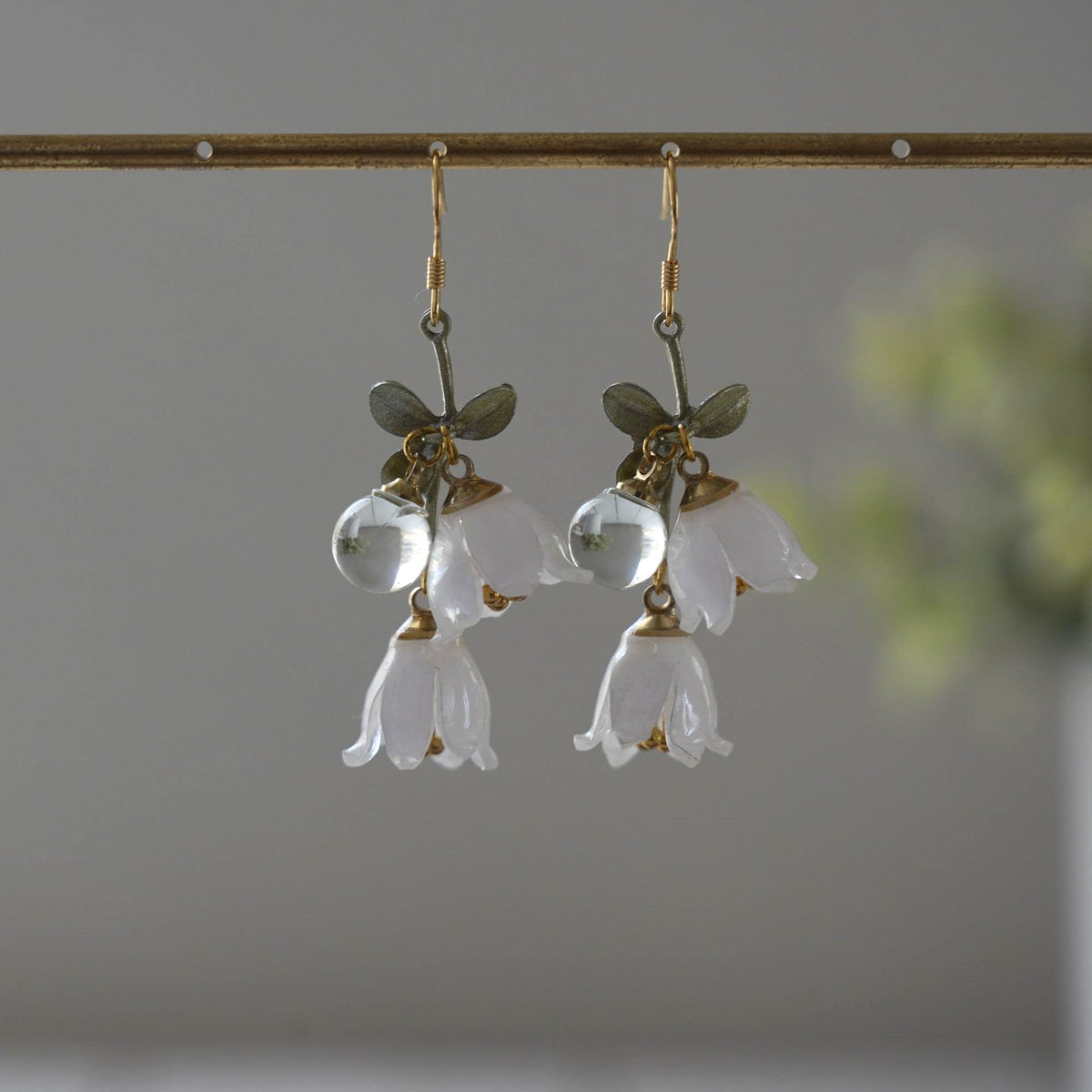 Lily Of The Valley Acrylic Flower Dangle Earrings 925 Silver Hooks