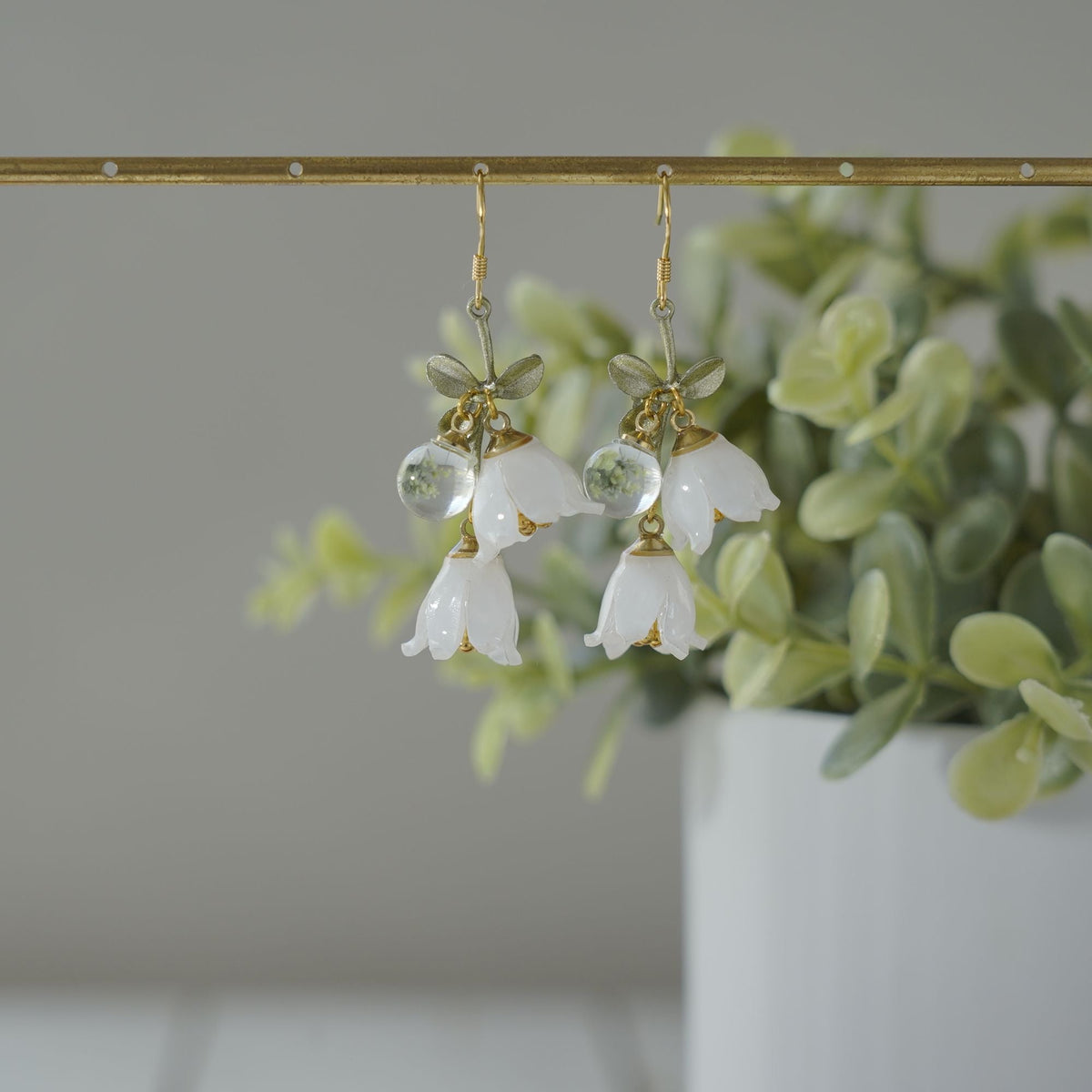 Lily Of The Valley Acrylic Flower Dangle Earrings 925 Silver Hooks