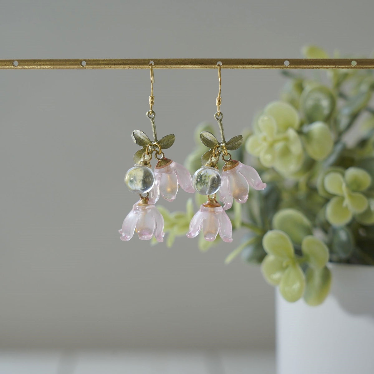 Lily Of The Valley Acrylic Flower Dangle Earrings 925 Silver Hooks