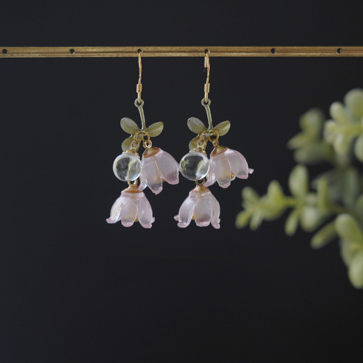 Lily Of The Valley Acrylic Flower Dangle Earrings 925 Silver Hooks