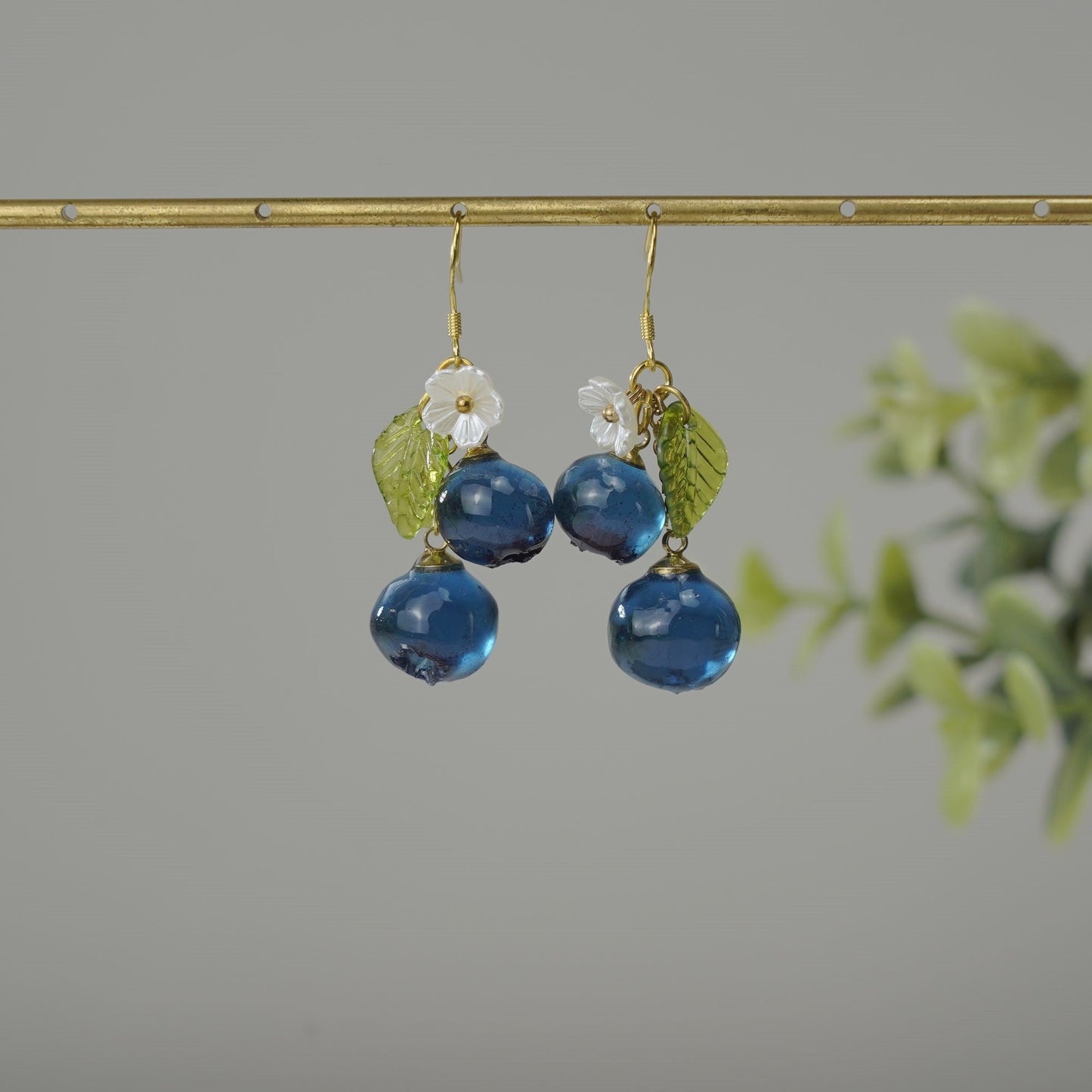 Blueberry Handmade Resin Cluster Dangle Earrings