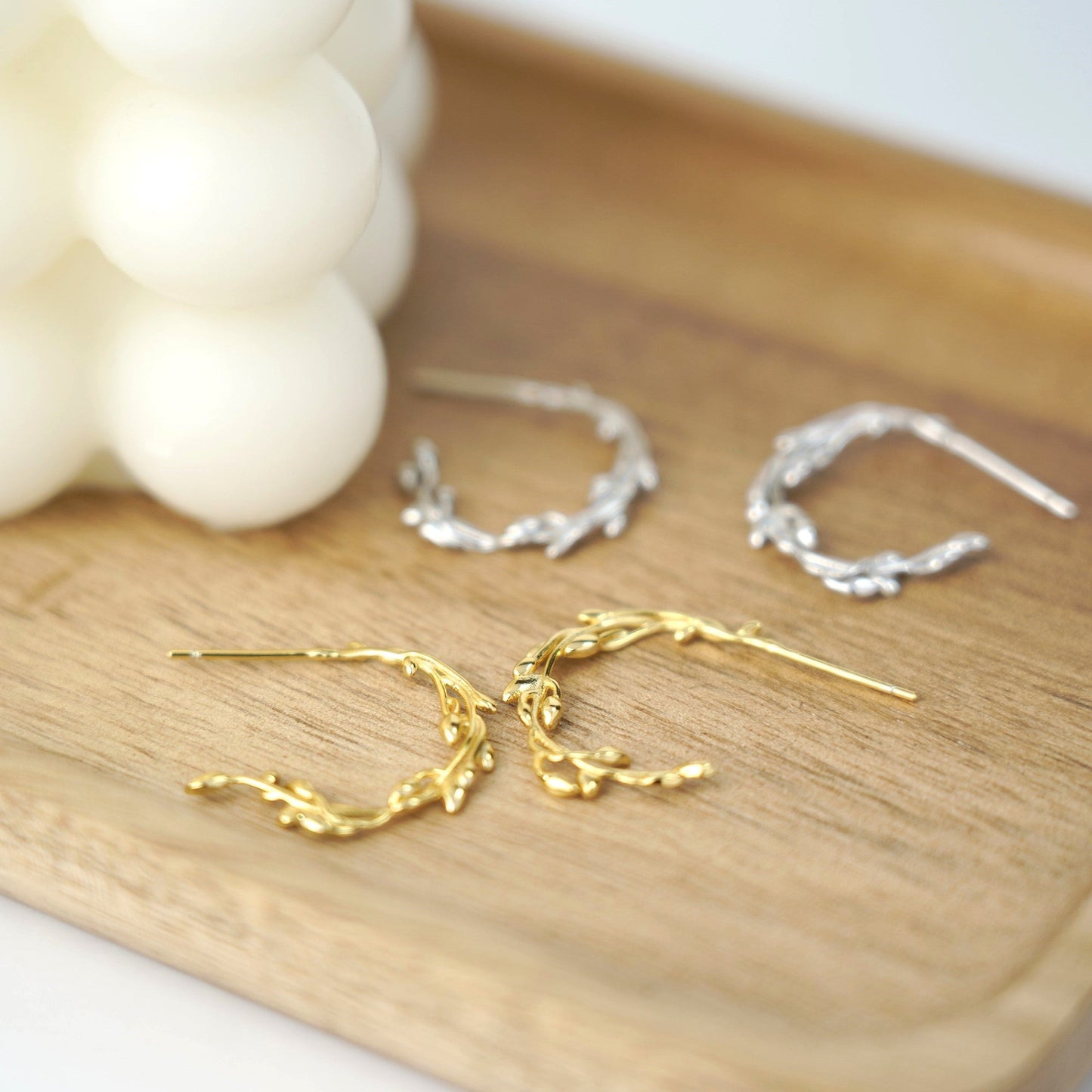 925 Silver Olive Leaf Dangle Earrings Plant Leaf Circle Earrings