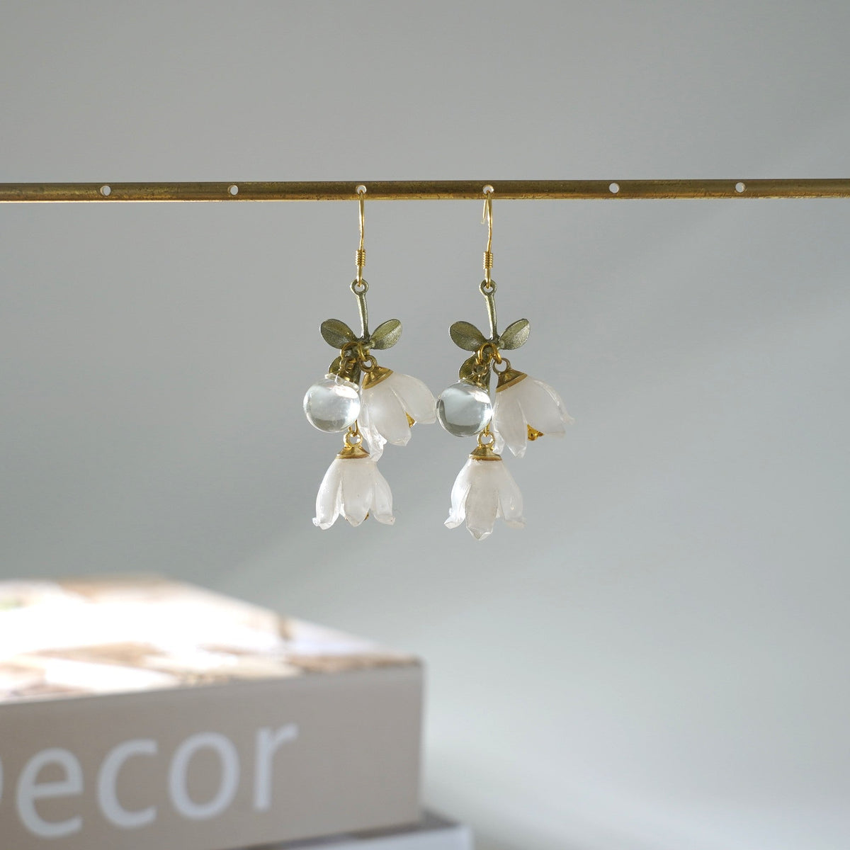 Lily Of The Valley Acrylic Flower Dangle Earrings 925 Silver Hooks