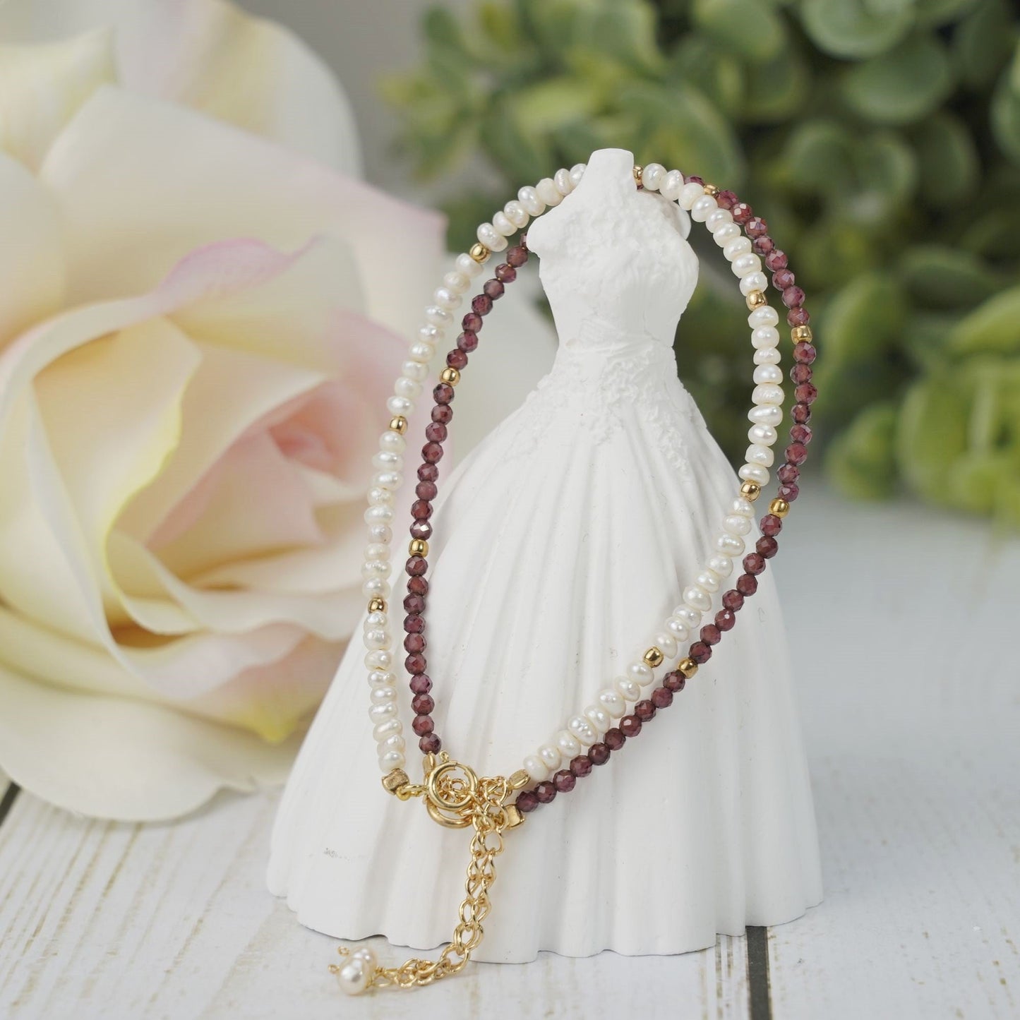 Natural Pearl Bead S925 Silver Bracelet Garnet Black Spinel Amethyst