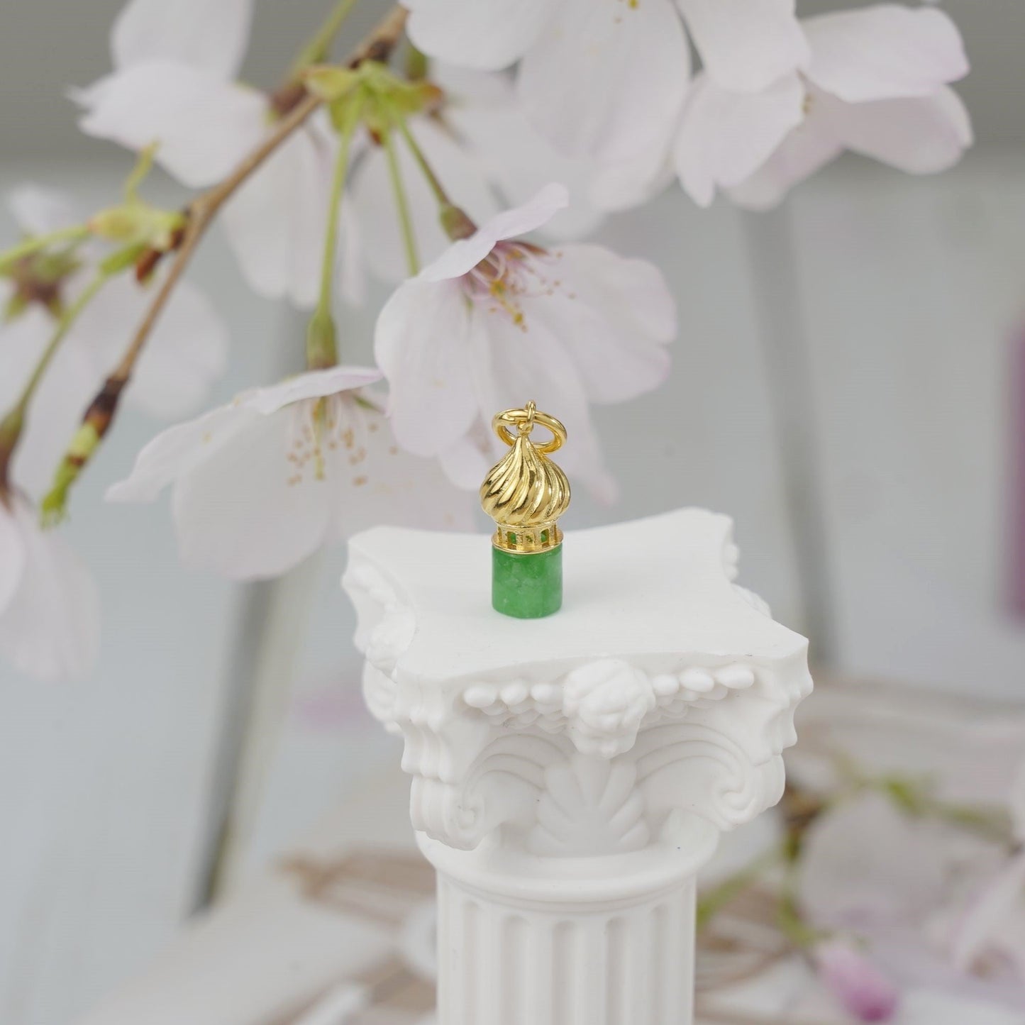 Jade Dome Necklace 18K Gold Plated Sterling Silver Dome Necklace