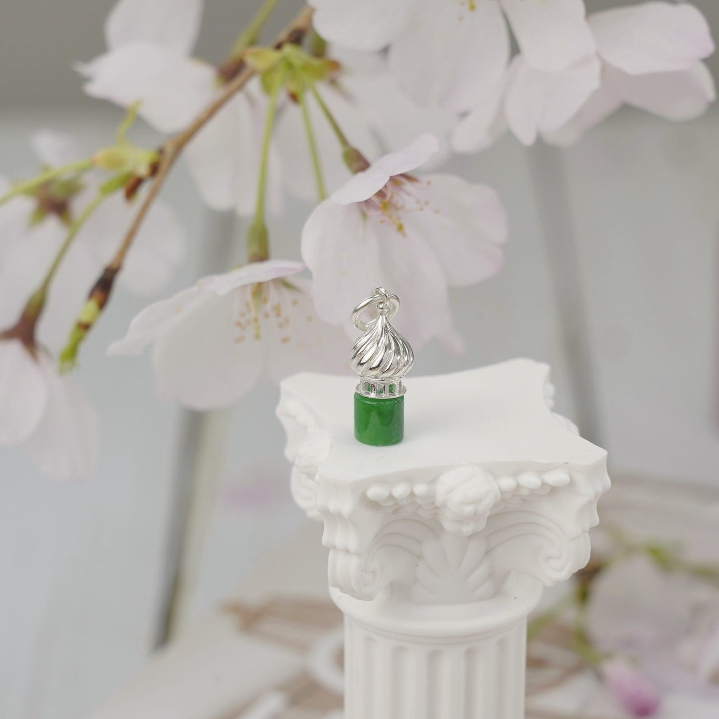 Jade Dome Necklace 18K Gold Plated Sterling Silver Dome Necklace
