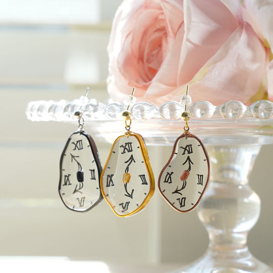 Melting Clocks Hand-painted Dangle Earrings Resin 925 Silver