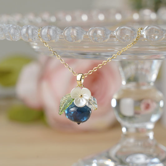 Custom Blueberry Resin Art Fruit Necklace Handmade with Hypoallergenic Chain