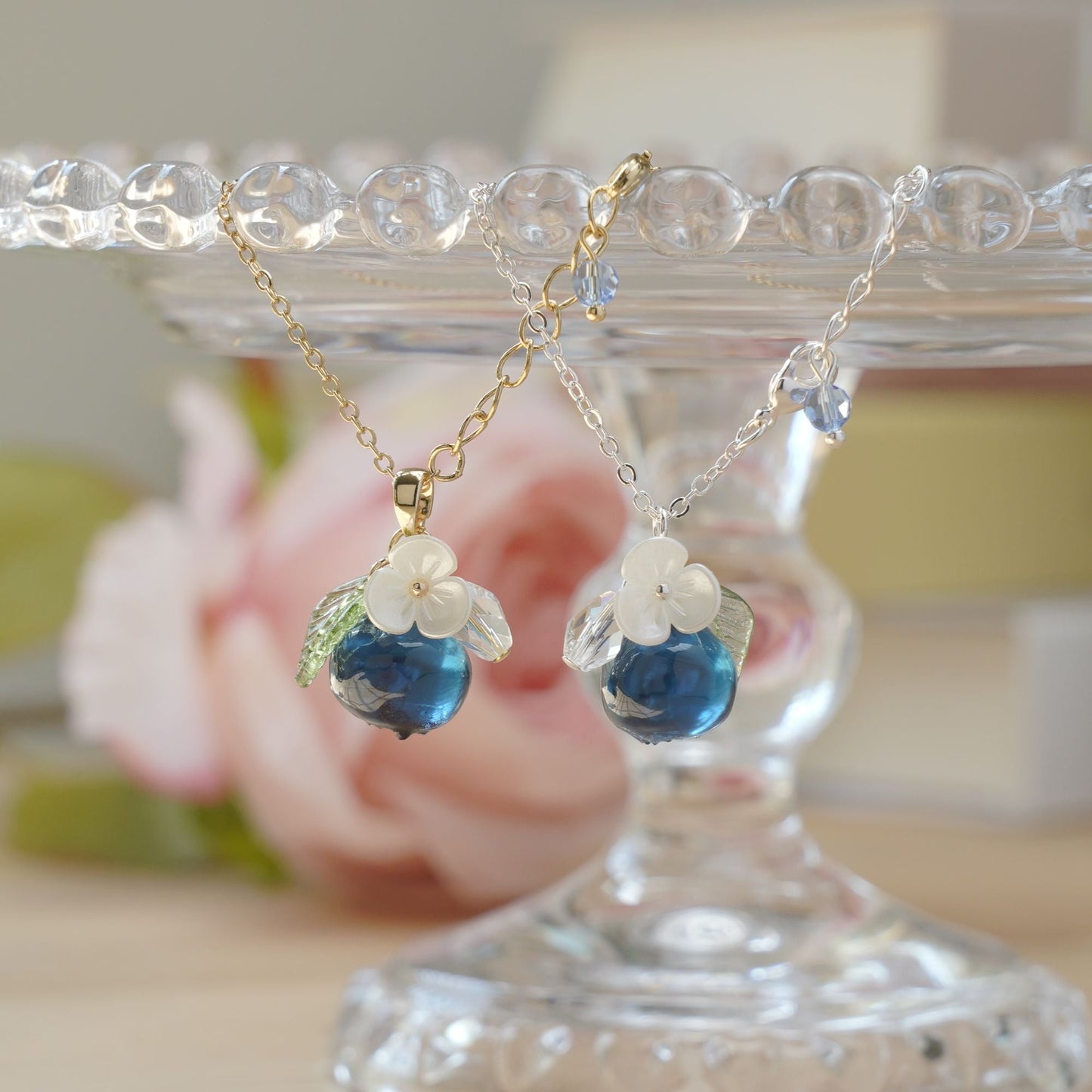 Custom Blueberry Resin Art Fruit Necklace Handmade with Hypoallergenic Chain