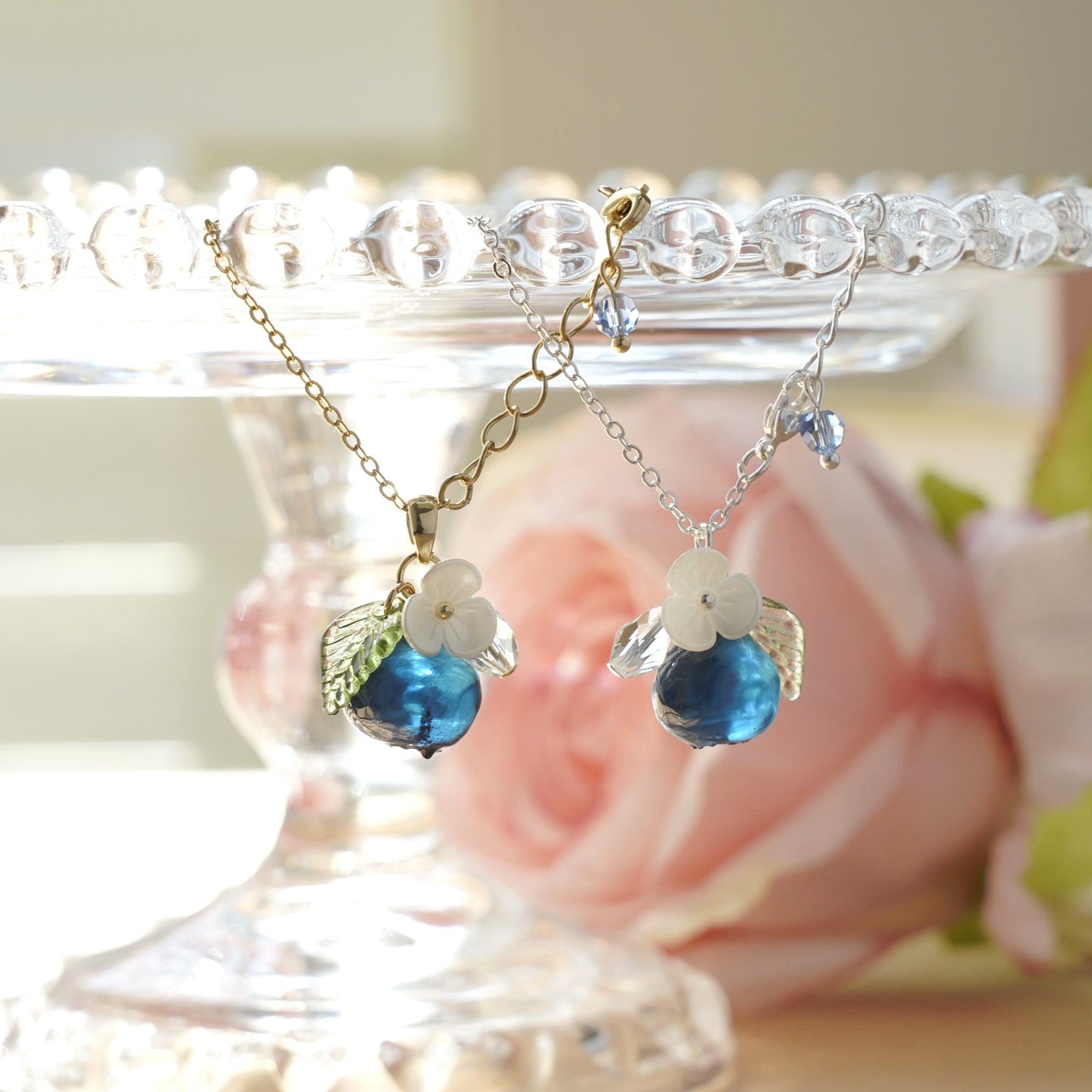 Custom Blueberry Resin Art Fruit Necklace Handmade with Hypoallergenic Chain