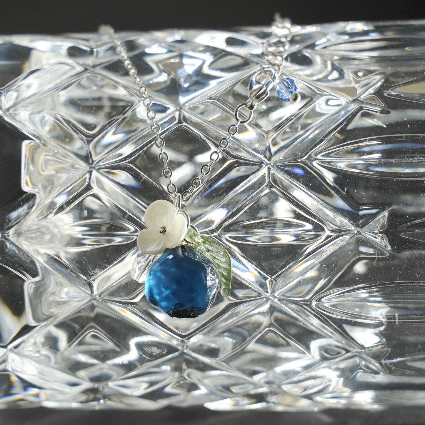 Custom Blueberry Resin Art Fruit Necklace Handmade with Hypoallergenic Chain