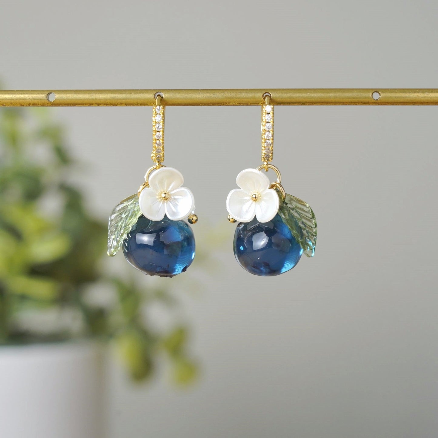 Blueberry Handmade Resin Earrings 925 Sterling Silver