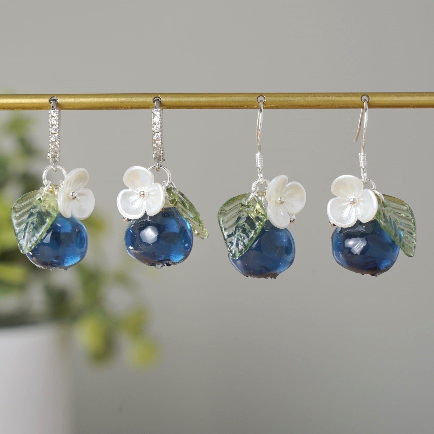 Blueberry Handmade Resin Earrings 925 Sterling Silver