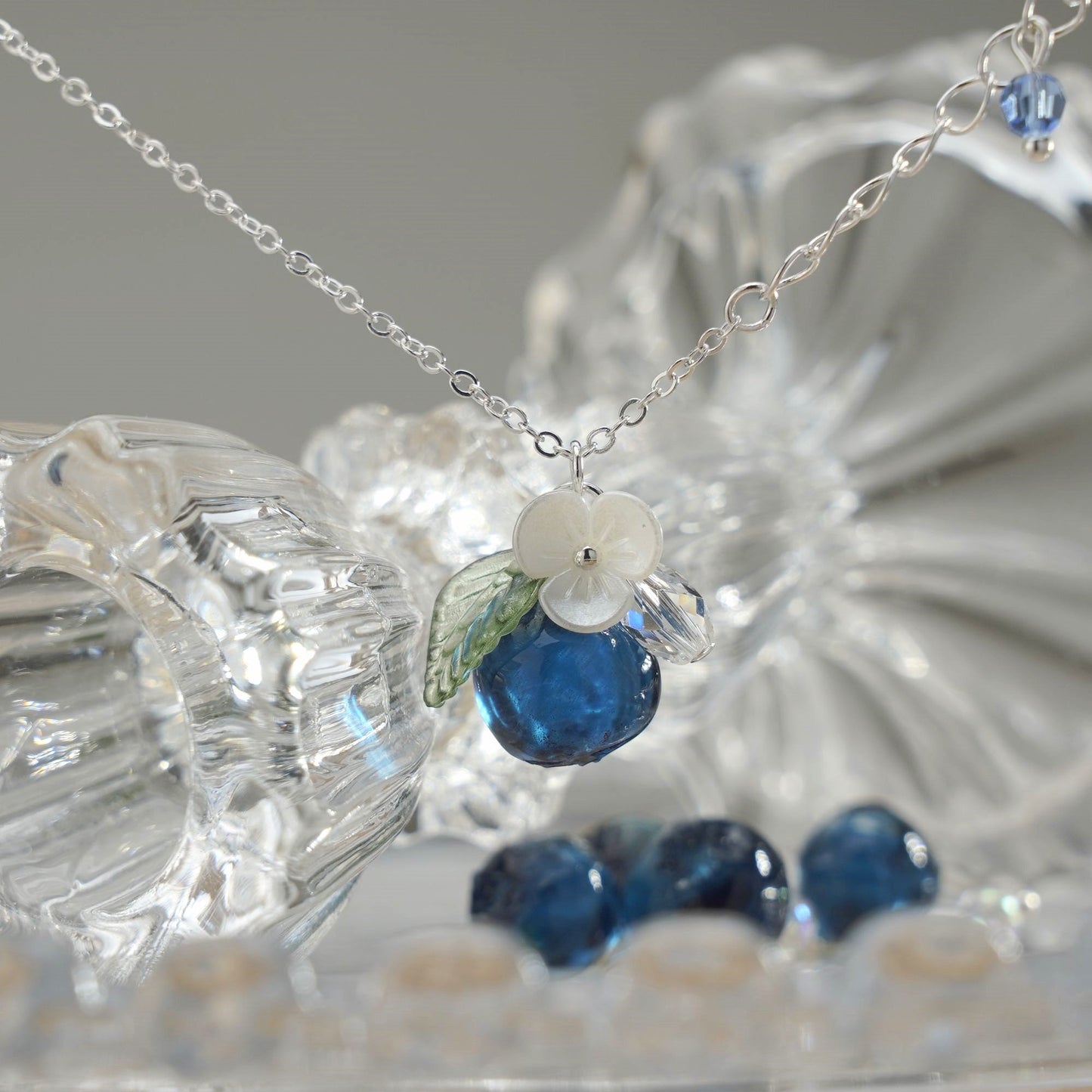 Custom Blueberry Resin Art Fruit Necklace Handmade with Hypoallergenic Chain
