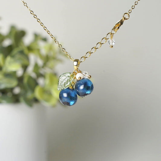 Blueberry Small Berry Cluster Resin Necklace Custom Personalized