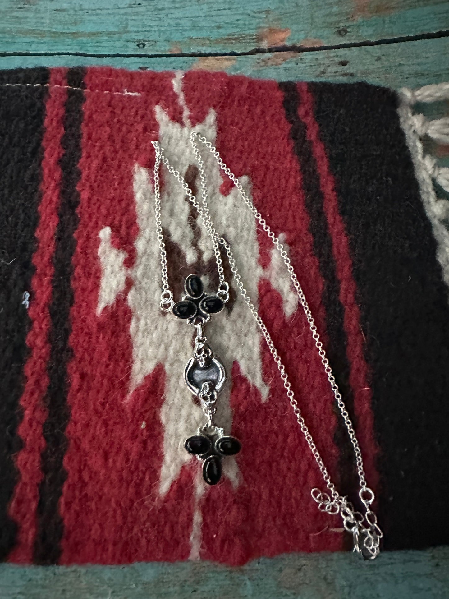 Sterling Silver Onyx Necklace Handmade Chain Necklace Nizhoni Traders LLC