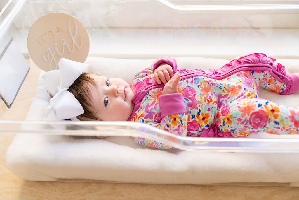 Korrie Floral Bamboo Ruffle Convertible Footie Laree + Co.