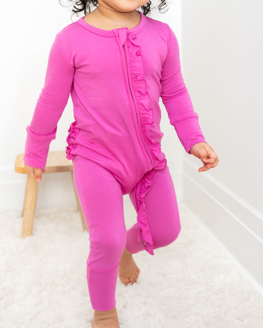 Pink Bamboo Ruffle Convertible Footie Laree + Co.