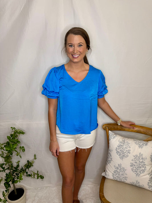 Balloon Sleeve Turquoise Blouse Sweet Jude Boutique