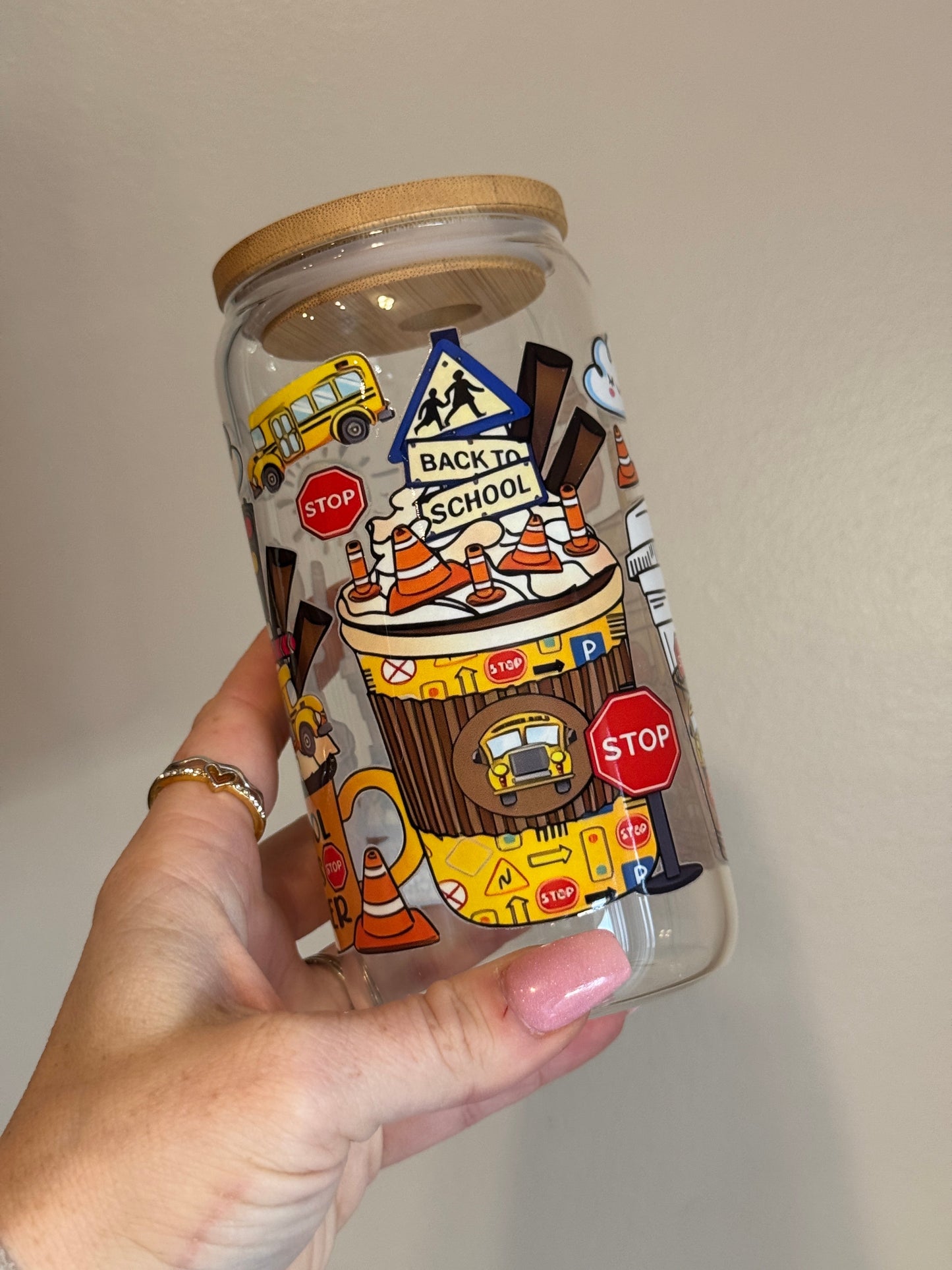 School Bus Driver Durable Glass Cup with Bamboo Lid