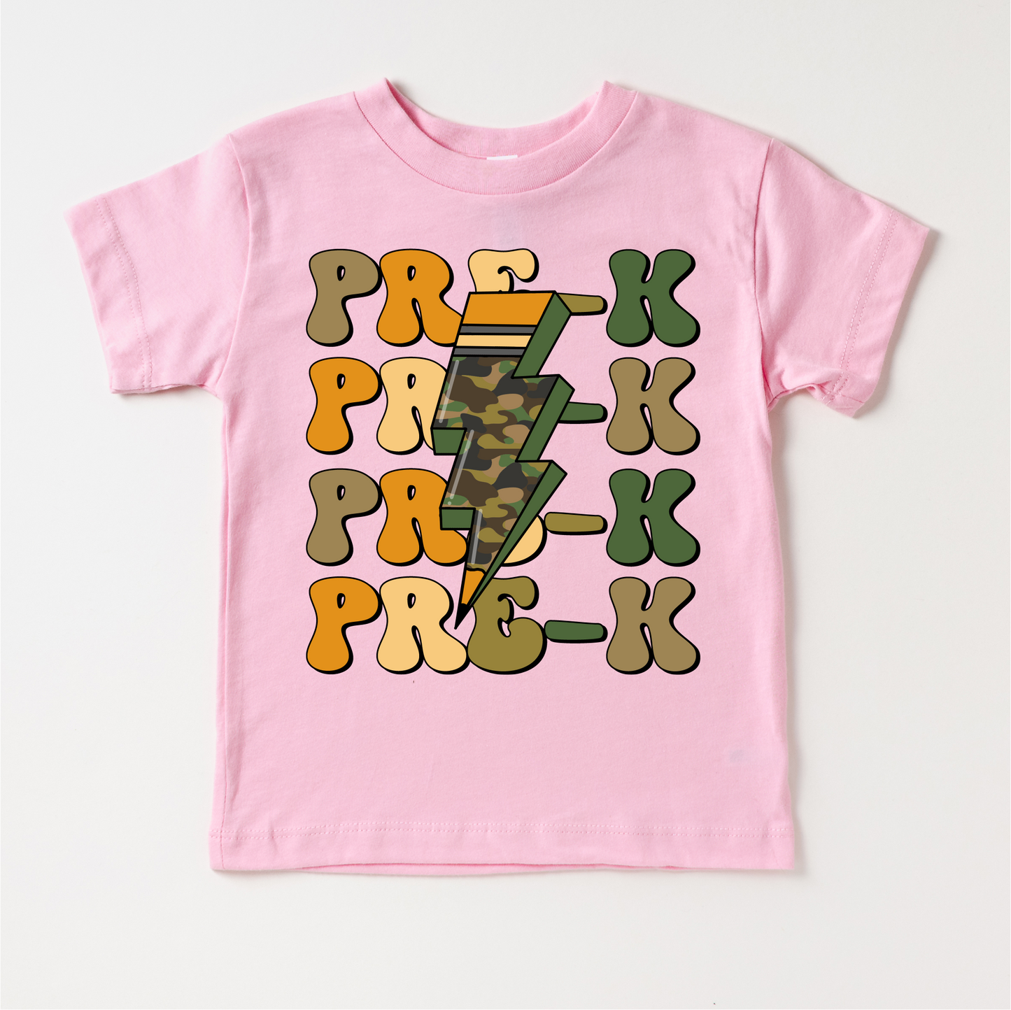 Pre-K Camo Lighting Bolt Shirt - Back To School Tee