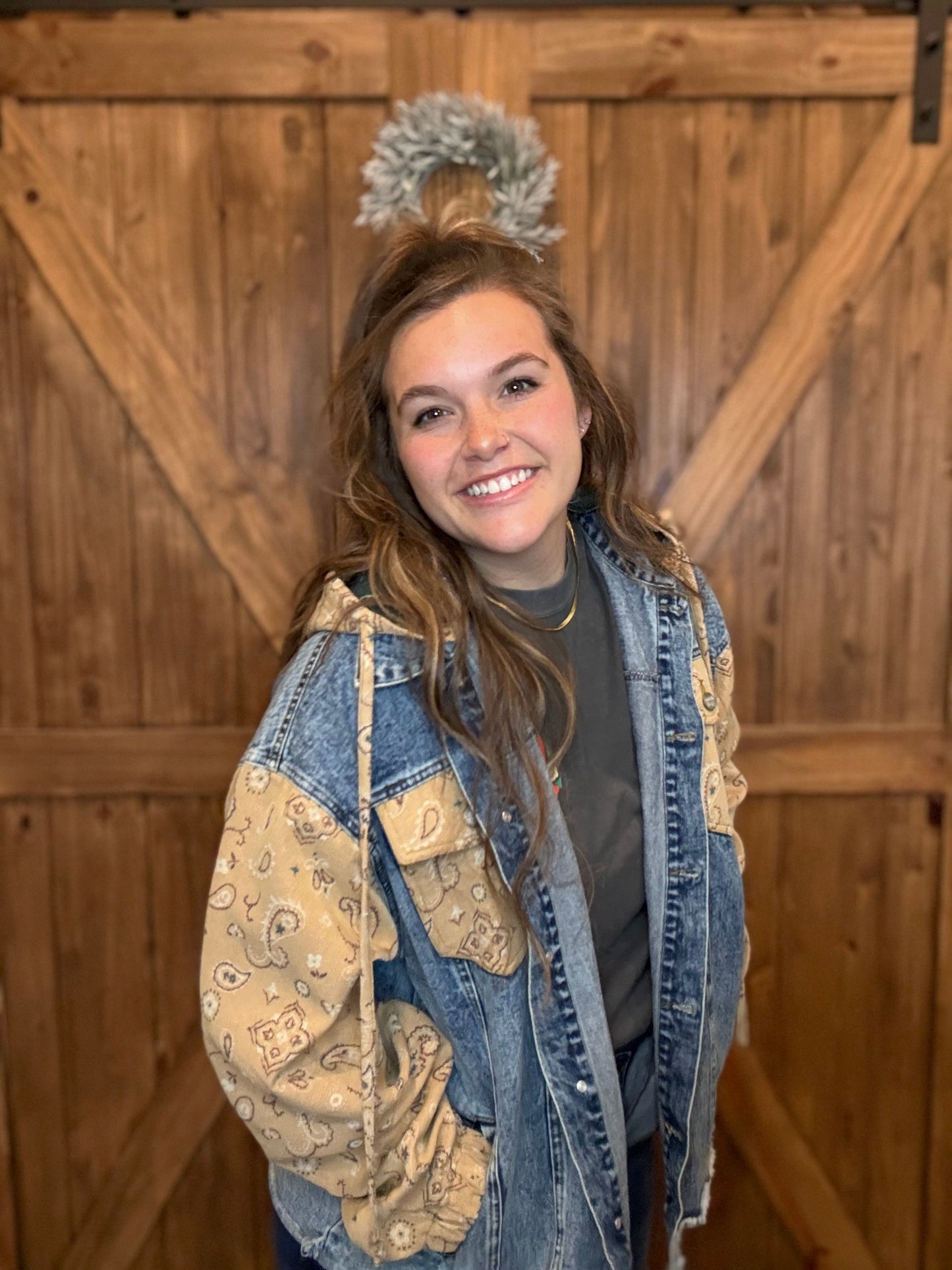 Denim Bandana Oversized Jacket Denim Bandana Patchwork Jacket Boutique Women’s Jacket