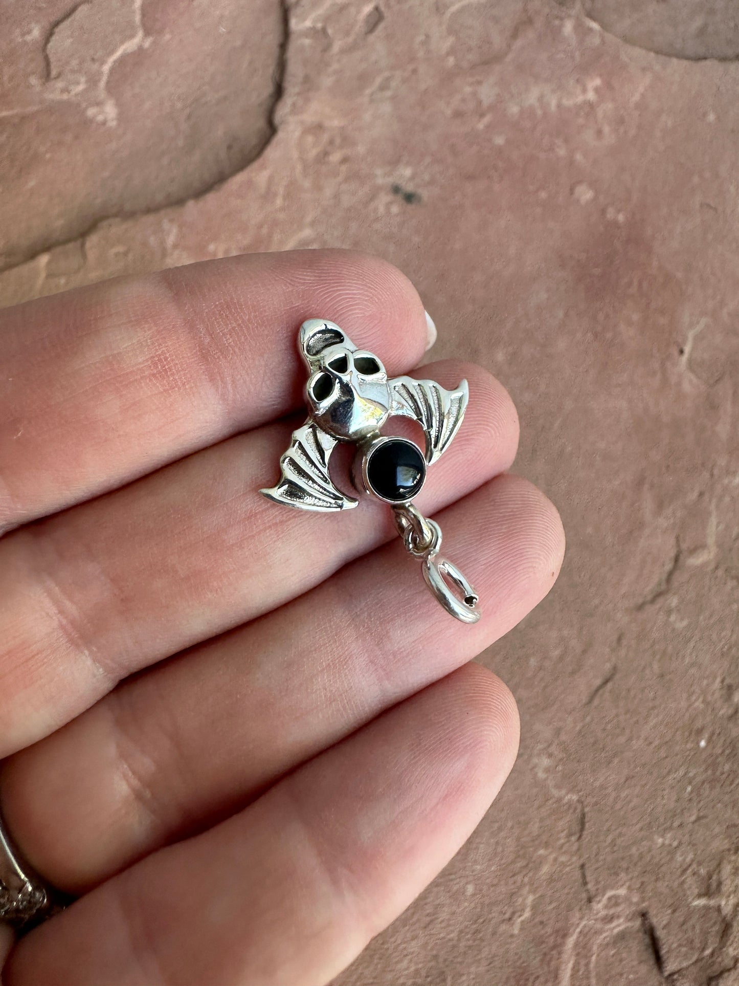 Sterling Silver Onyx Skull Charm Halloween Collection Nizhoni Traders LLC
