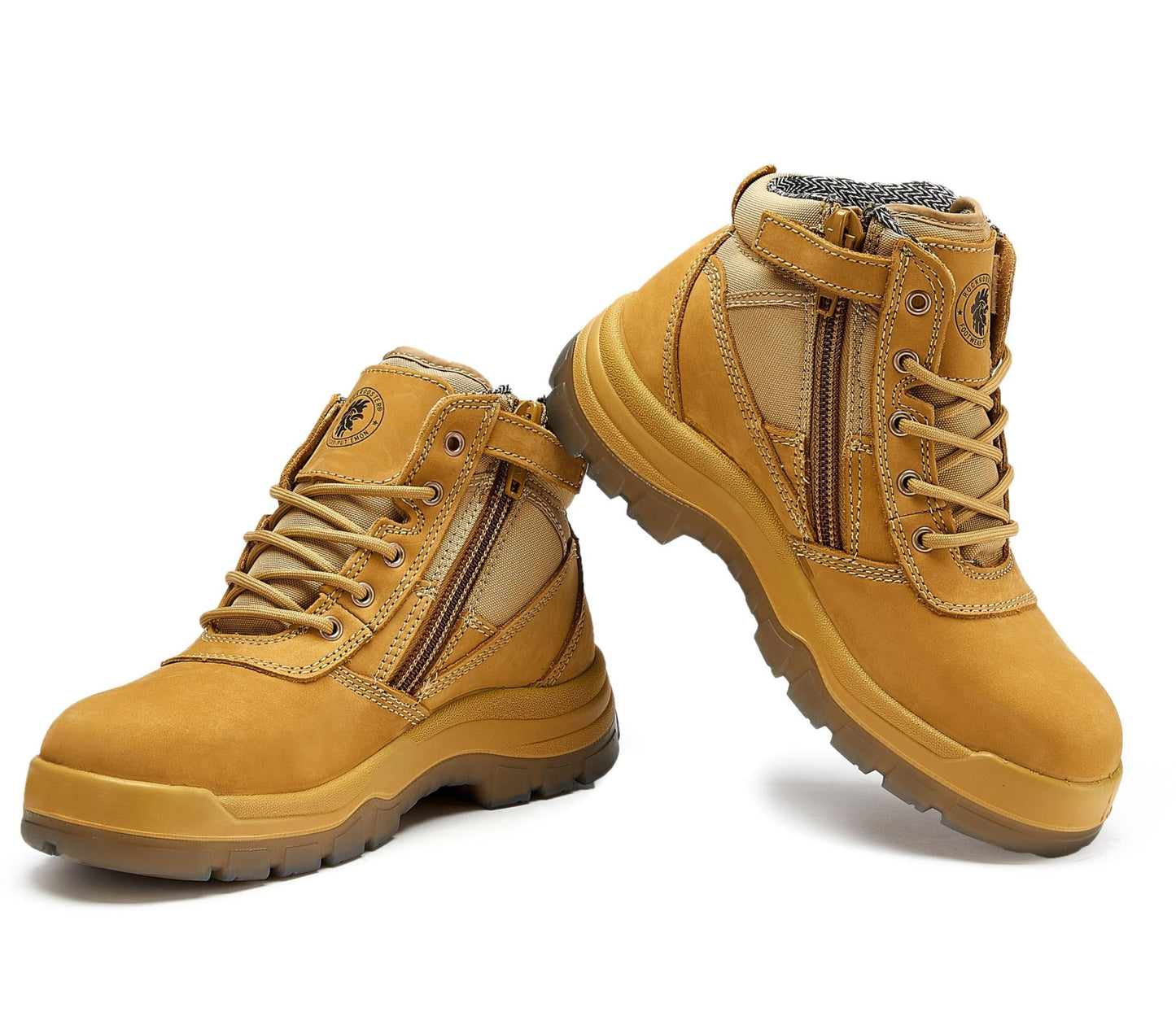 Steel Toecap Wide Width Leather Work Boots 6 Inch Zip-sided ROCKROOSTER Cortez Tan AK050