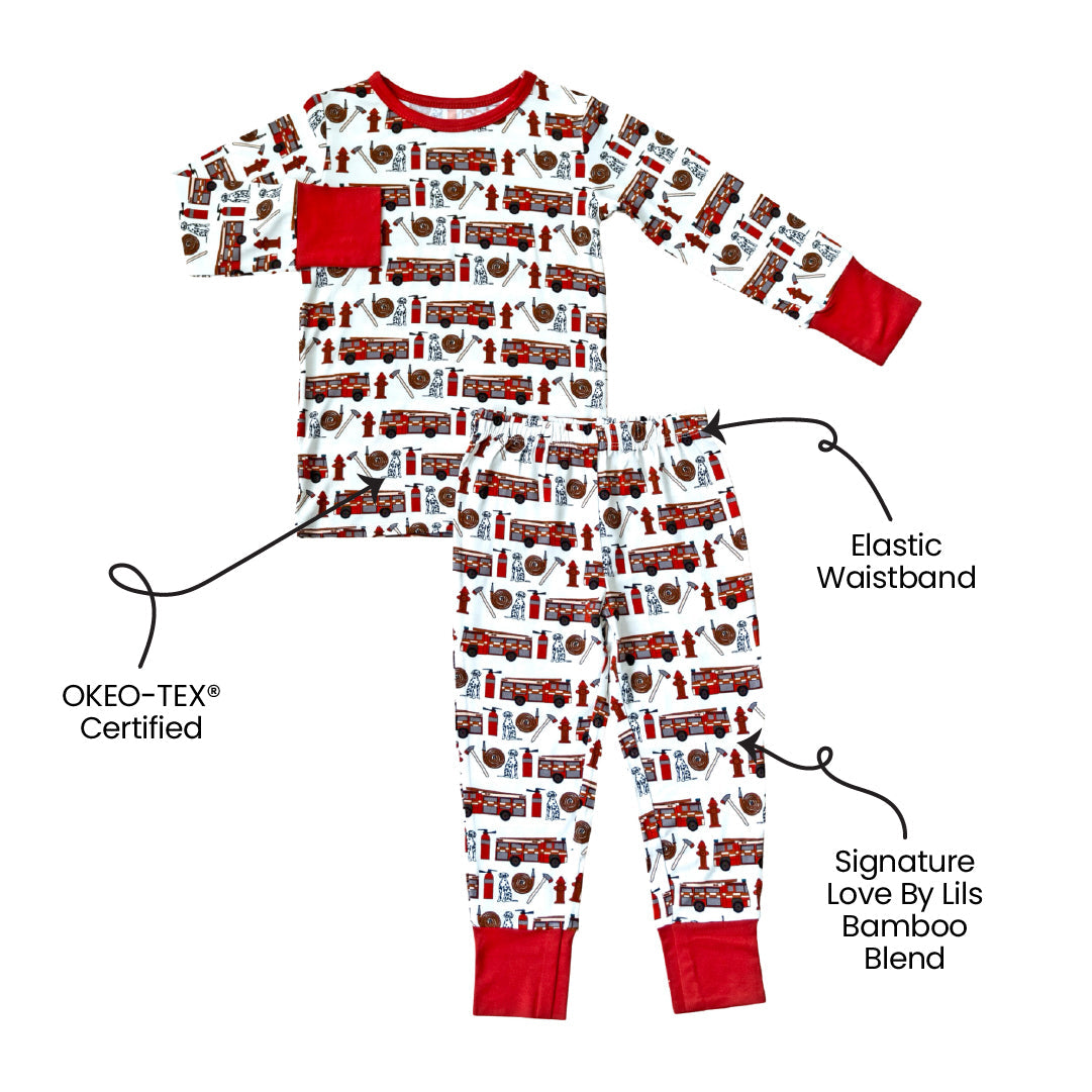Fire Trucks Bamboo Long Sleeve 2-Piece Set Alcaous