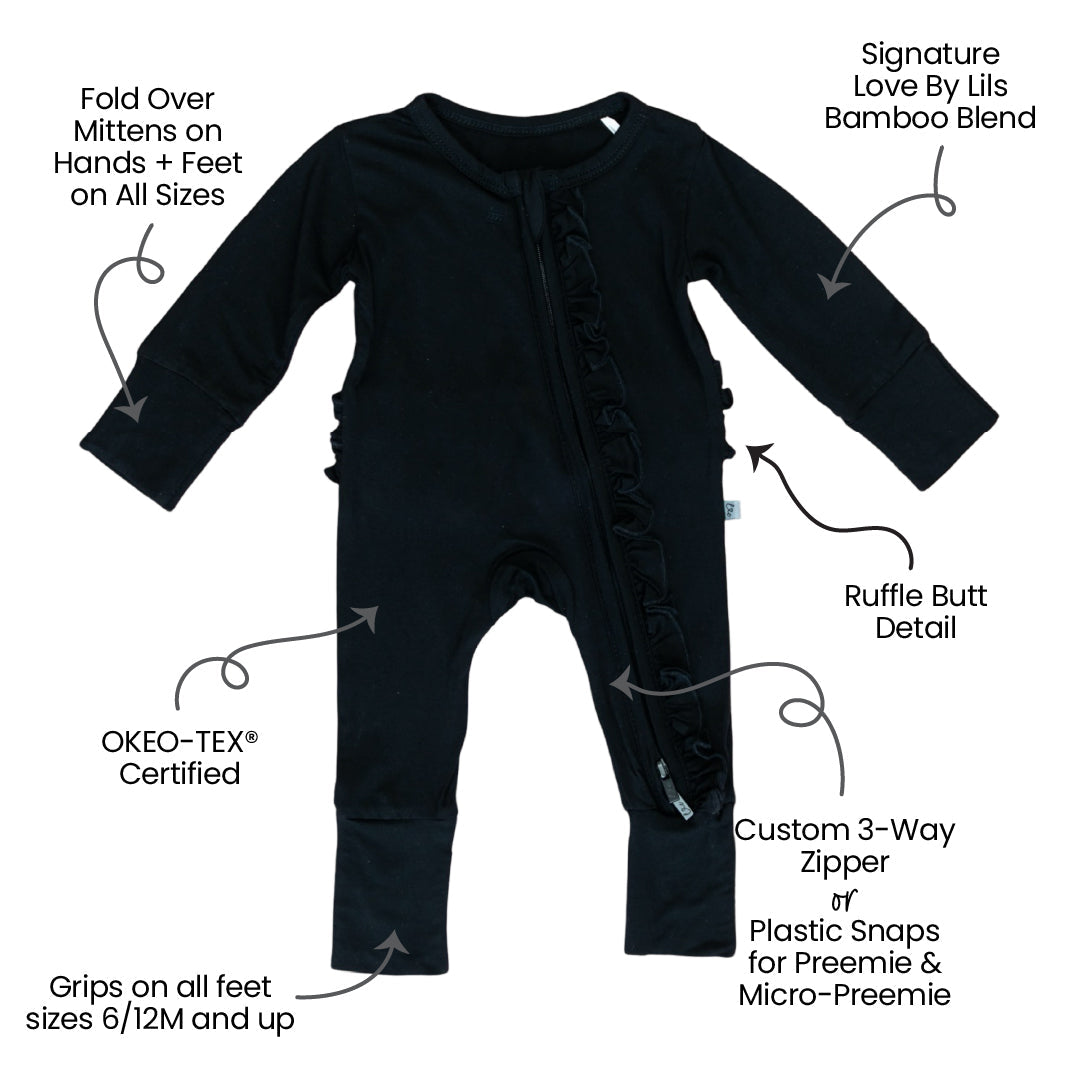 Black Bamboo Ruffle Convertible Footie 2T-4T Laree + Co.