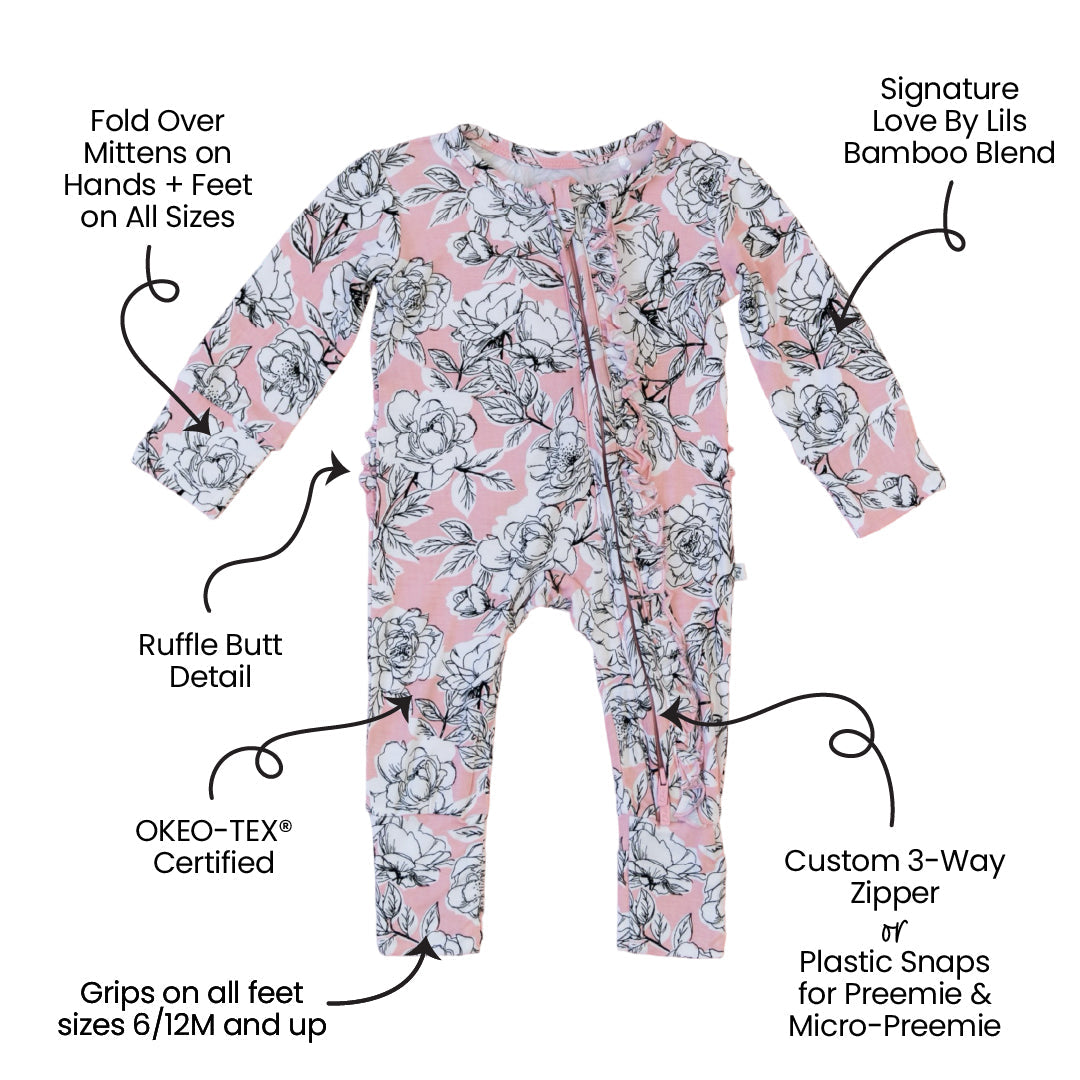 Floral Bamboo Ruffle Convertible Footie Baby One-Piece Laree + Co.